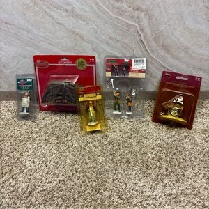 Vintage lot of 5 Christmas fishing figures & wooden bridge.